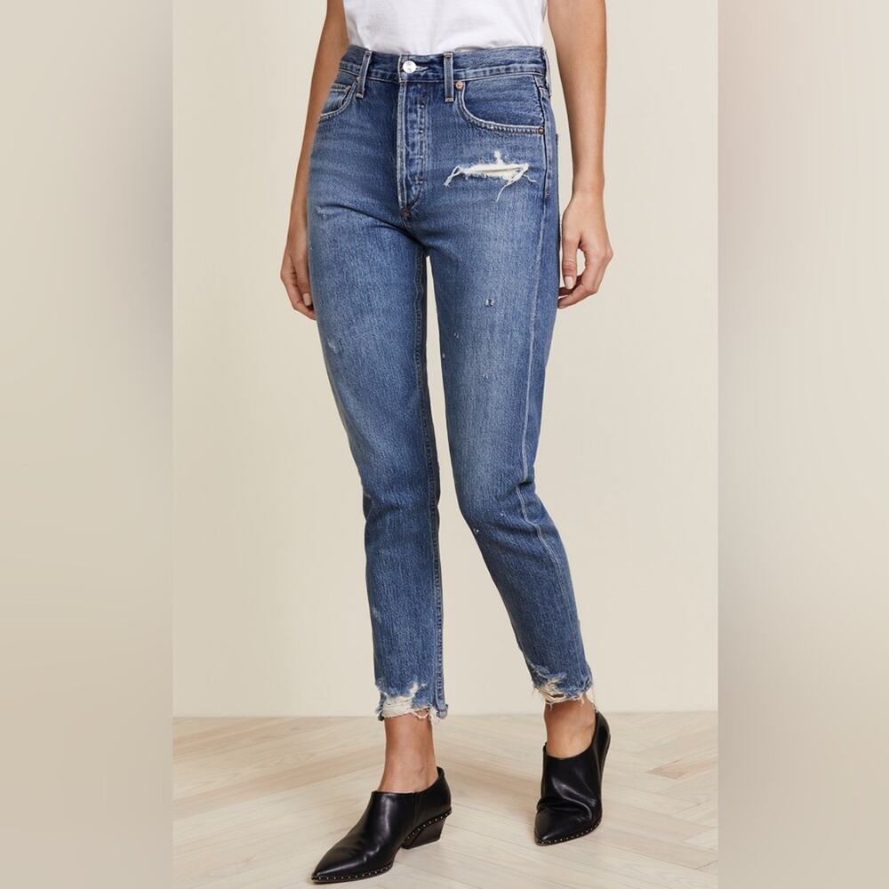 AGOLDE Jeans Womens 24 Blue Denim Cotton Distressed High Rise Jamie Classic